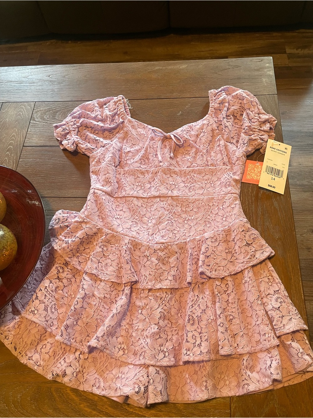 Girls NWT Size 14 Lavender Lace Tiered Mini Dress
